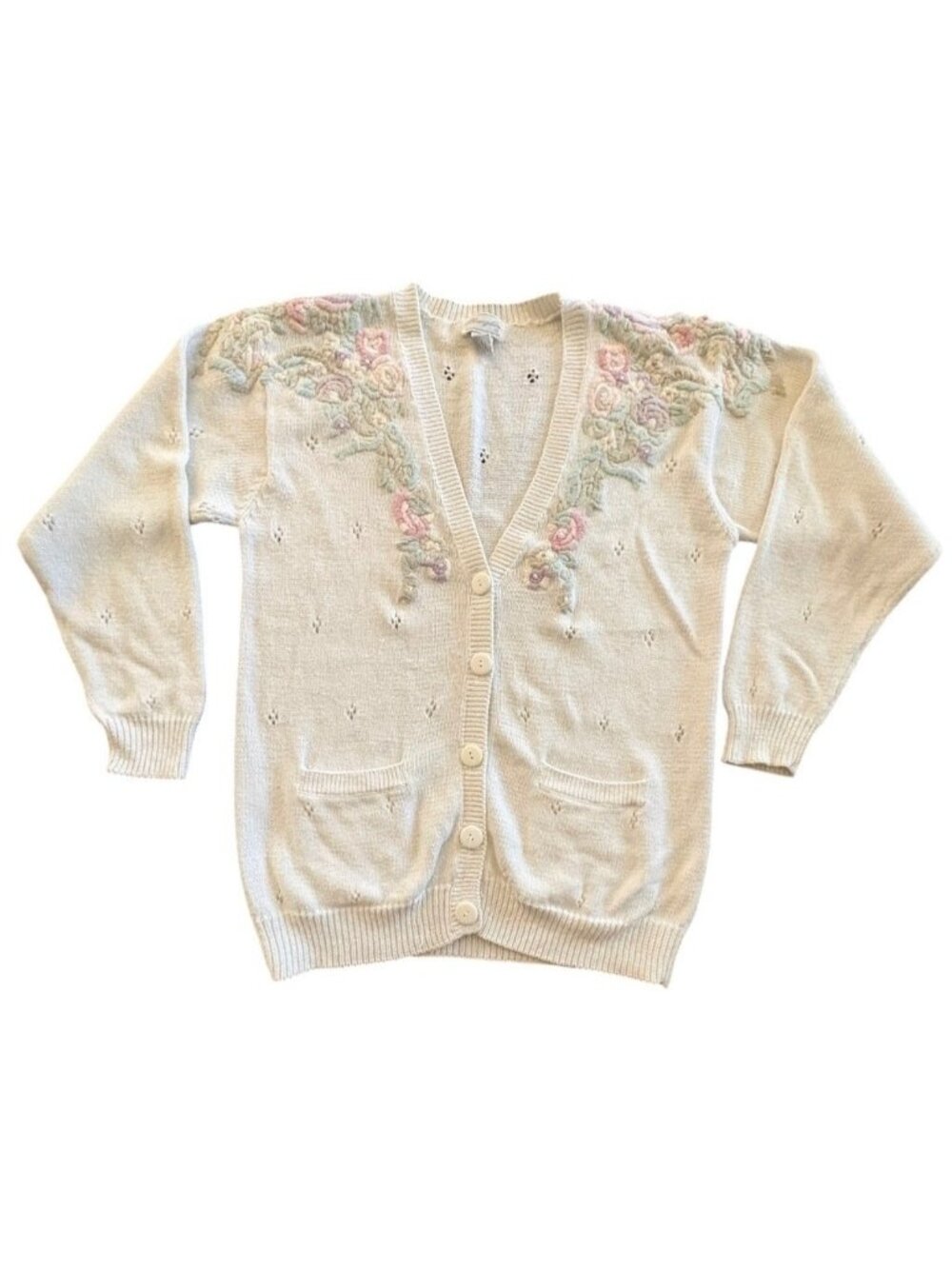 Vtg Margules Embroidered Cardigan Multi Floral Grandmacore 2 Pocket Size Medium